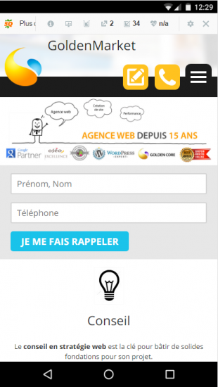 Création d'un site mobile pour Goldenmarket